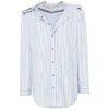 Y/project Womens Evergreen Blue Stripe Logo-embroidered Stripe-pattern Organic-cotton Shirt
