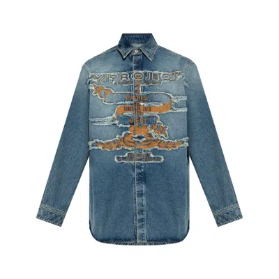 Y/project Distressed Denim Shirt In Blue