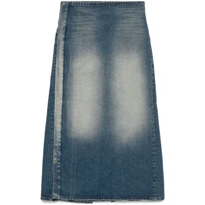 Y/project Denim Midi Skirt In Faded Blue - Faded Blue