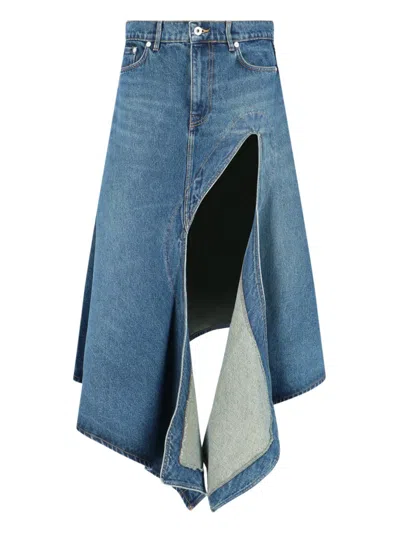 Y/project Y Project Denim Midi Skirt With Cut Out Details In Blue