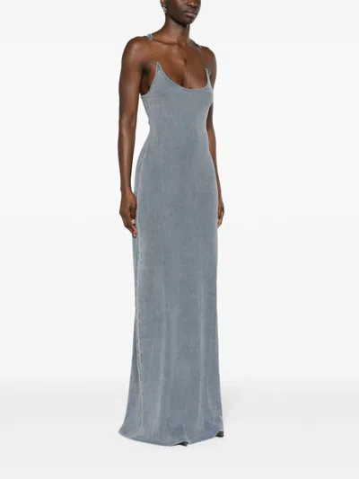 Y/project Invisible Strap Ribbed Maxi Dress In Blue Acid Wash