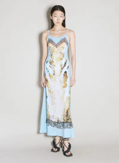 Y/project Printed Lace-detail Maxi Dress In Blue