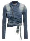 Y/project Cinched Waist Distressed Sleeve Jacket In Blue
