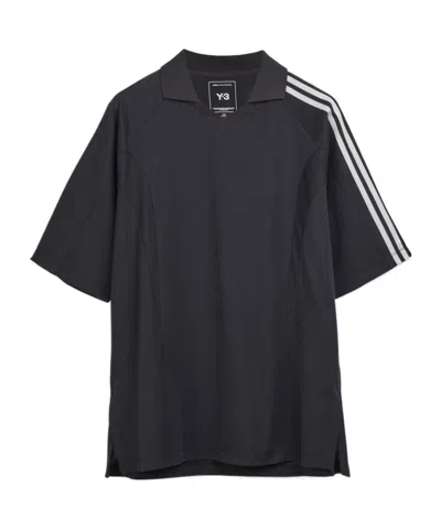 Y-3 3-stripe Polo Shirt In Black