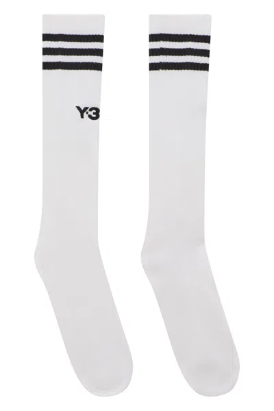 Y-3 Adidas  Knee-high Socks With Bold Stripe Detail In White