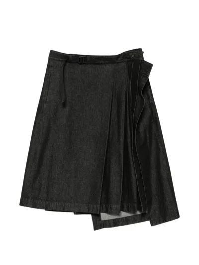 Y-3 Asymmetric Pleated Midi Skirt In Black