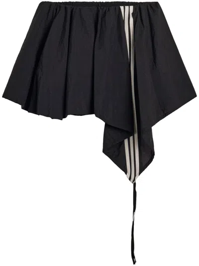 Y-3 Asymmetrical Layered Black Shorts With Contrasting Panel