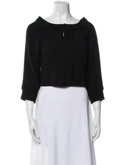 Pre-owned Y-3 Bateau Neckline Three-quarter Sleeve Crop Top In Black