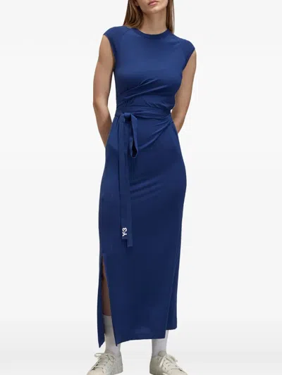 Y-3 Belted Stripe-detail Dress In Blue