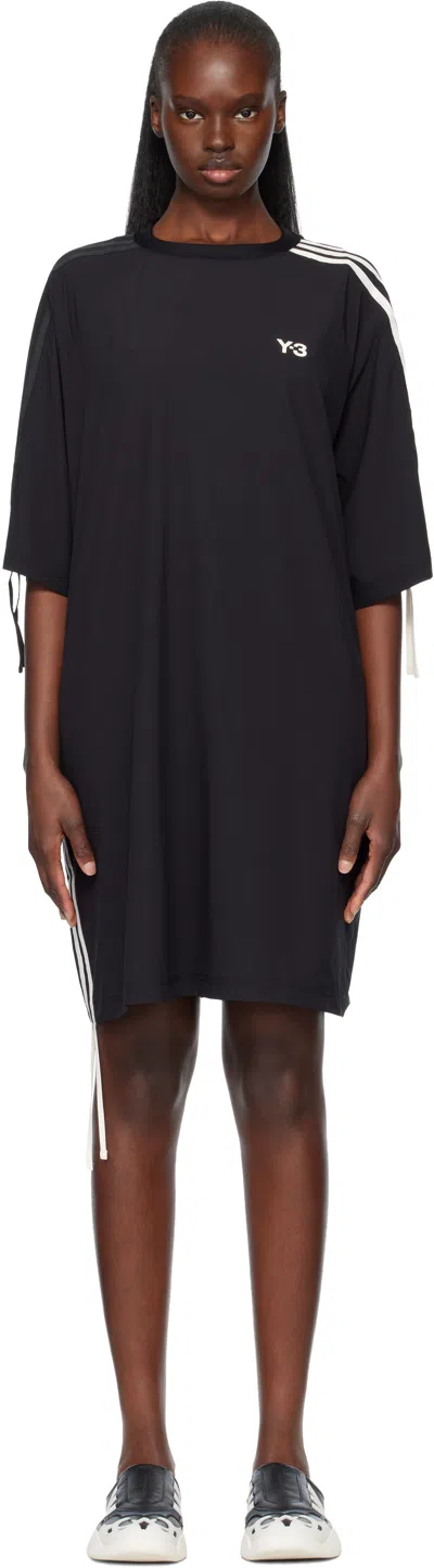 Y-3 Black Cinch 3 Stripes Oversized Tee Midi Dress
