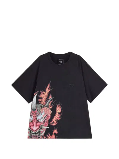 Y-3 Black Cotton T-shirt With  Print Y3