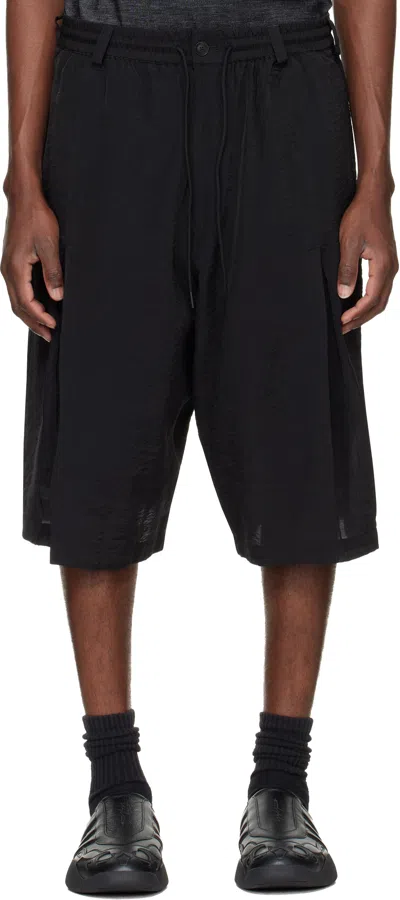 Y-3 Black Crinkle Pleated Shorts