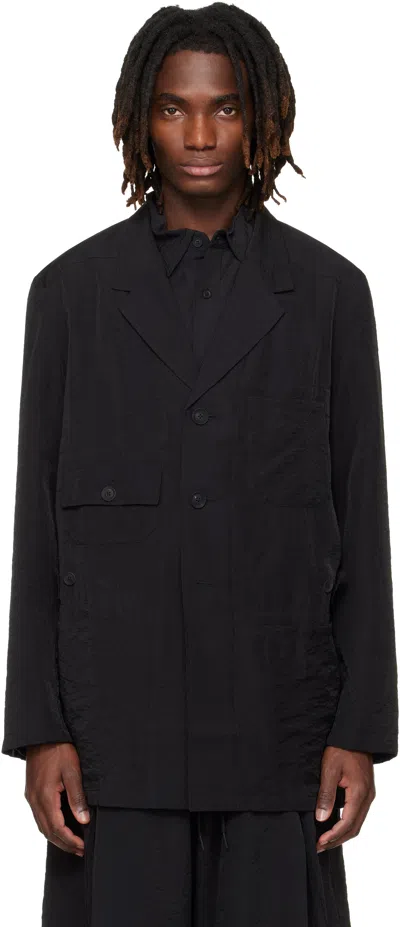 Y-3 Black Crinkled Viscose Chore Blazer