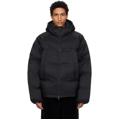 Y-3 Black Hooded Puffer Down Jacket In Gray