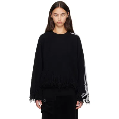 Y-3 Knitted 3 Stripes Fringy Sweater In Black
