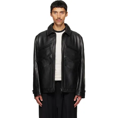 Y-3 Black Leather Blouson Jacket