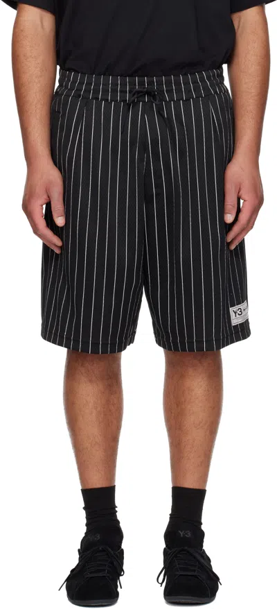 Y-3 Black Mesh Pinstripe Shorts In Brown