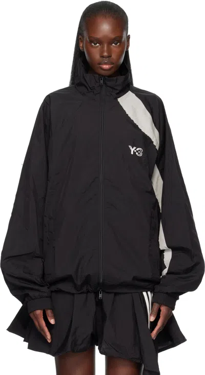 Y-3 Black Raw Edge 3 Stripes Nylon Shell Jacket
