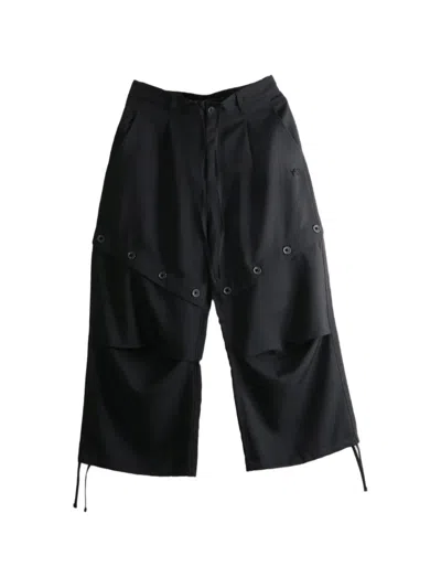 Y-3 Button-embellished Drawstring-hem Trousers In Black