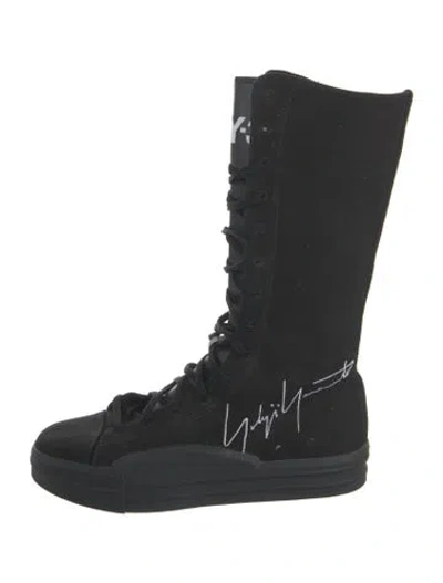 Pre-owned Y-3 Canvas Lace-up Boots In Black