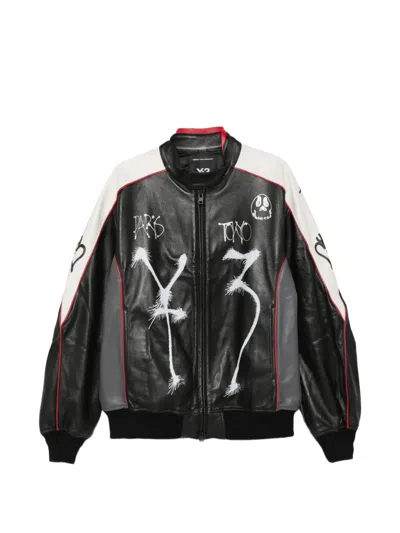 Y-3 Chito Graffiti-print Leather Jacket In Black