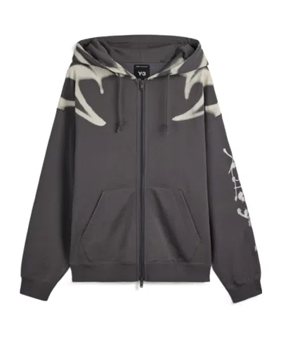 Y-3 Chito Graphic French Terry Zipper Hoodie In Gray