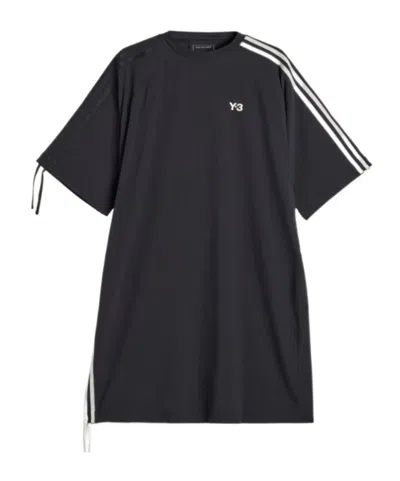Y-3 Cinch 3 Stripes Oversized Tee Dress In Black