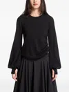 Y-3 Wool Cinched Drape Long Sleeve Long-sleeve Top In Black