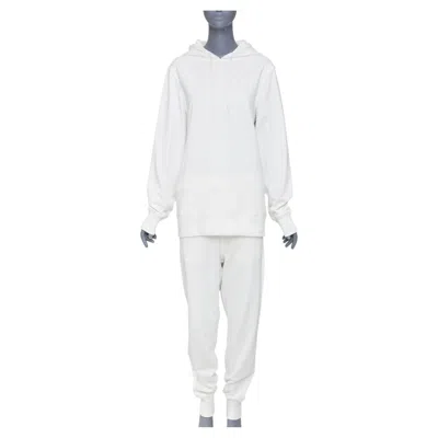 Pre-owned Y-3 Y3 Classic Core White Printed Logo Sleeved Hoodie Jogger Track Pants Set S