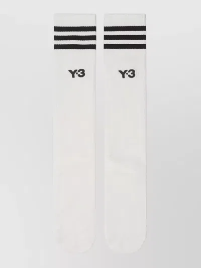 Y-3 Cotton Blend Socks Ribbed Cuffs Striped In White