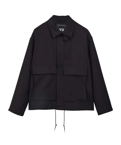 Y-3 Cropped Collared Overshirt Jacket In Black