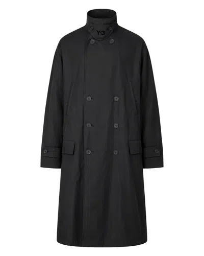 Y-3 Double-breasted Coat In Gray