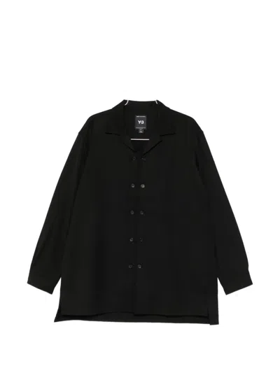 Y-3 Double-breasted Notched-collar Shirt In Black