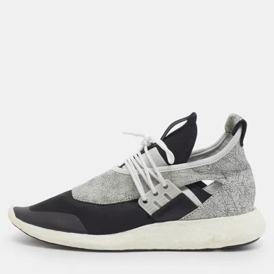 Pre-owned Y-3 Elle Run Size 39.5 Black Fabric And Crack Leather Lace Up Sneakers