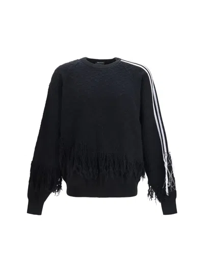 Y-3 Fringed Wool With Striped Side Detail Sweater In Black