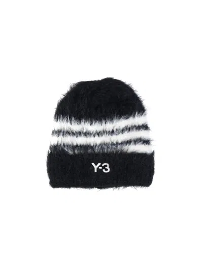 Y-3 Fuzzy Striped Beanie In Black