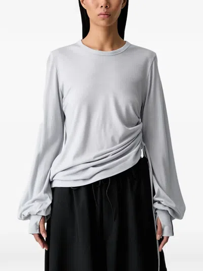 Y-3 Gathered-detail Long-sleeve T-shirt In Gray