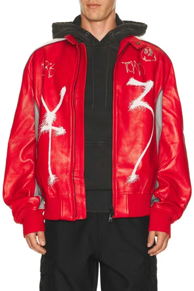 Y-3 Gfx Leather Jacket In Red