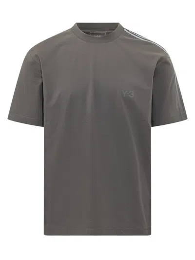 Y-3 Graphic 3-stripe Short Sleeve Tee In Gray