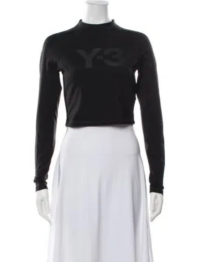 Pre-owned Y-3 Graphic Print Mock Neck Crop Top In Black