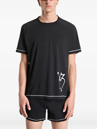 Y-3 Graphic Print With Contrast Topstitching T-shirt In Black