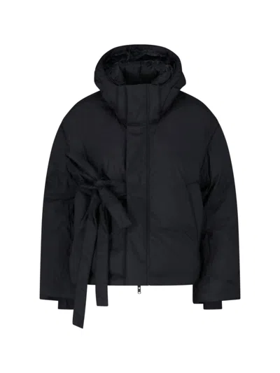 Y-3 Hooded Puffer Jacket With Belt In Black