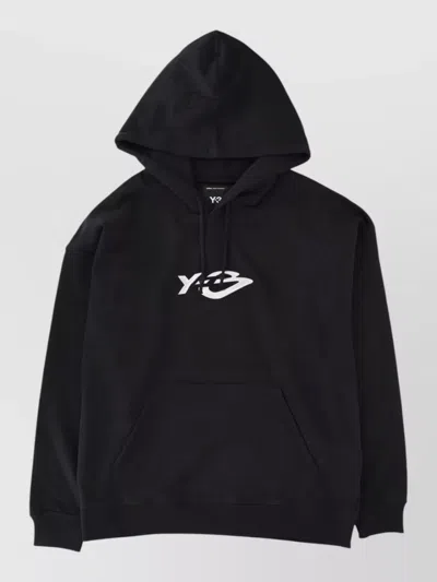 Y-3 Hooded Top Kangaroo Pocket Ribbed Trims In Black