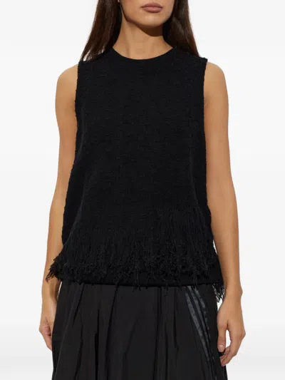 Y-3 Knitted 3-stripes Fringy Vest In Black