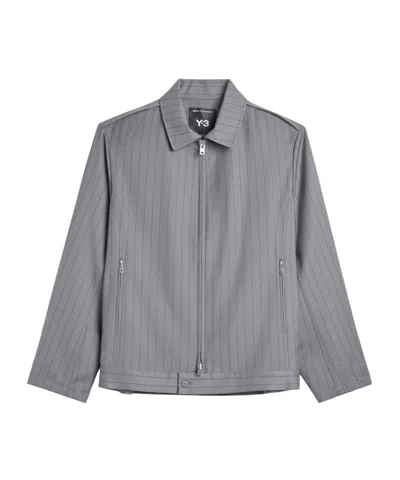 Y-3 Lapel Striped Zip-up Jacket In Gray