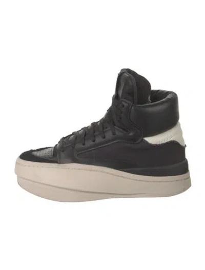 Pre-owned Y-3 Leather Athletic Sneakers In Black