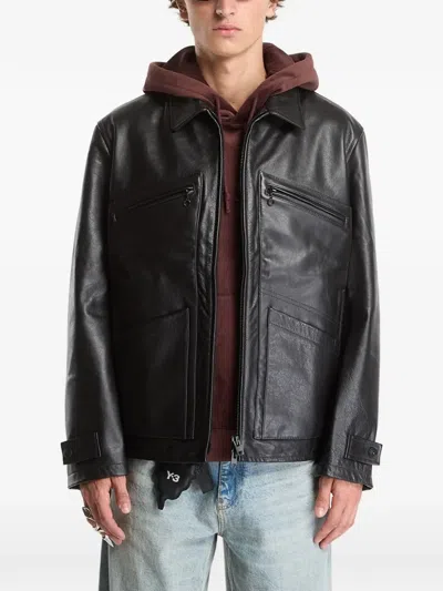 Y-3 Leather Blouson Jacket In Black