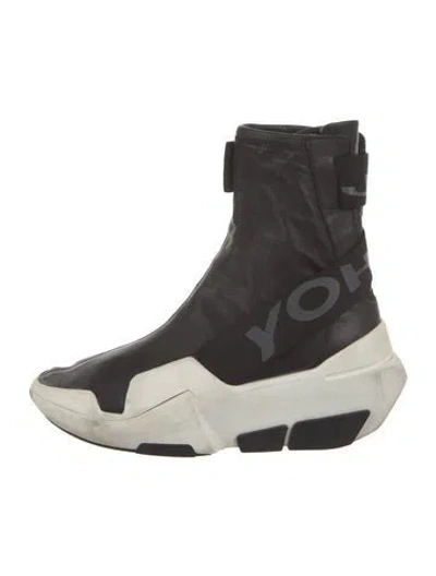 Pre-owned Y-3 Leather Colorblock Pattern Sock Sneakers In Black