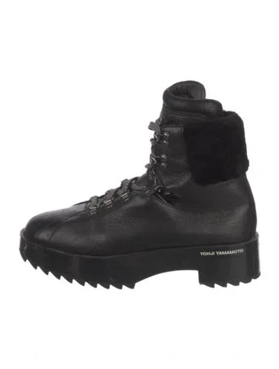 Pre-owned Y-3 Leather Combat Boots In Black