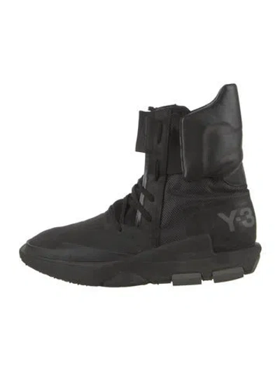 Pre-owned Y-3 Leather Combat Boots In Black